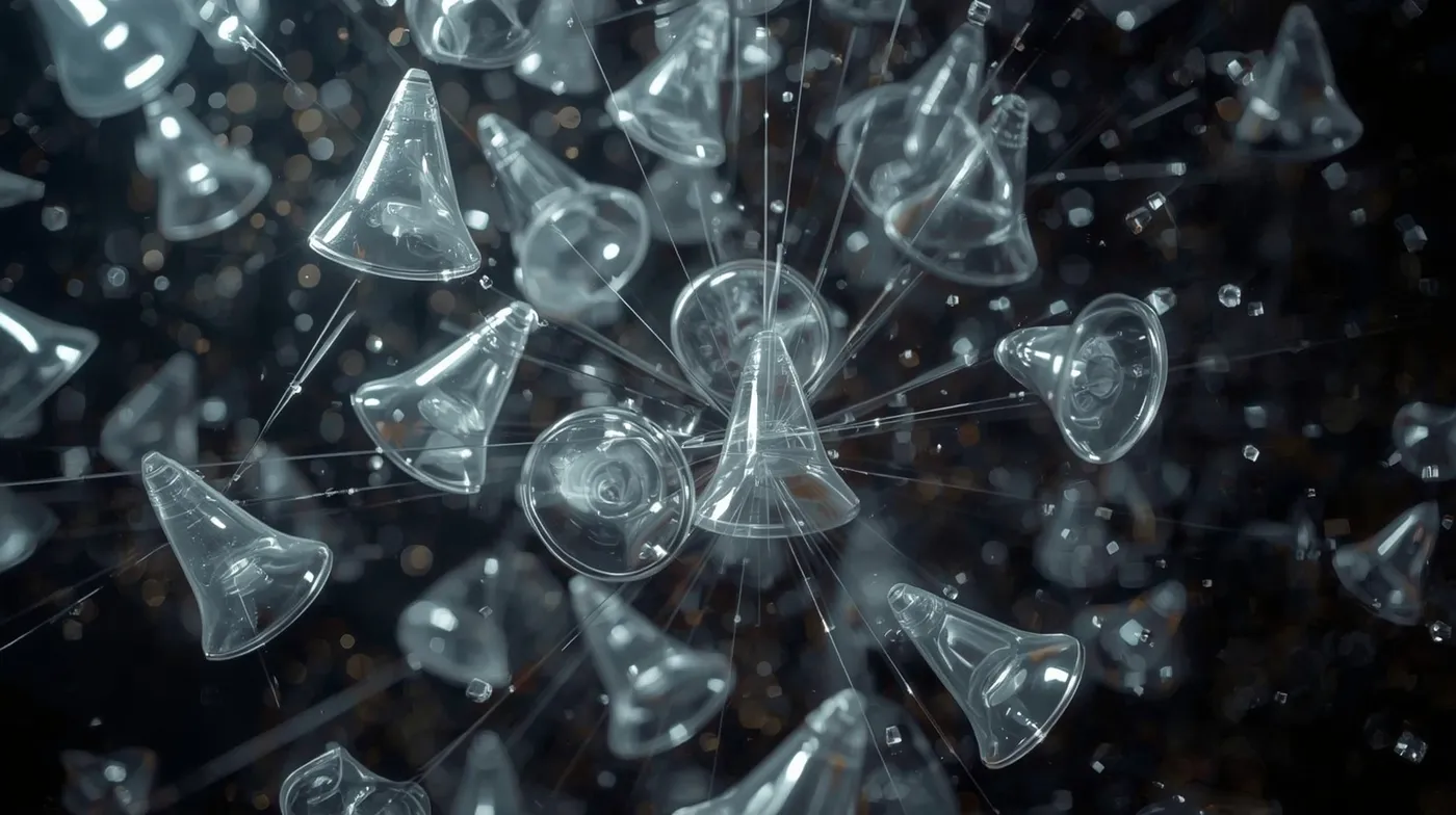 A figure suspended across overlapping probability states